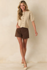 Caught Up In The Moment Ecru Beige Knit Short Sleeve Cardigan