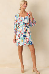 Away From The Noise Ivory Multi Patchwork Print Mini Dress