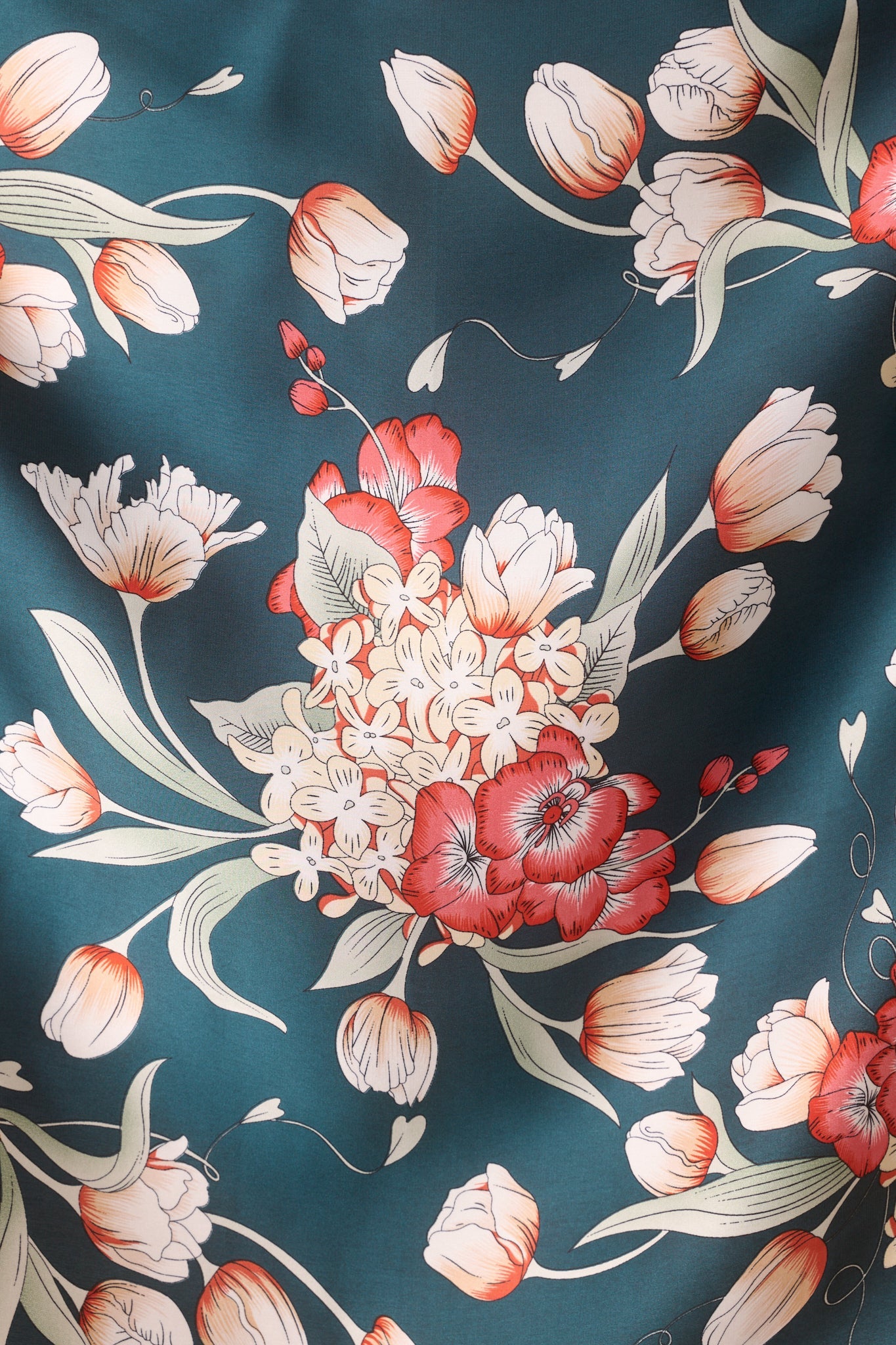 Traditional Living On Navy Multi Floral Print Satin Scarf