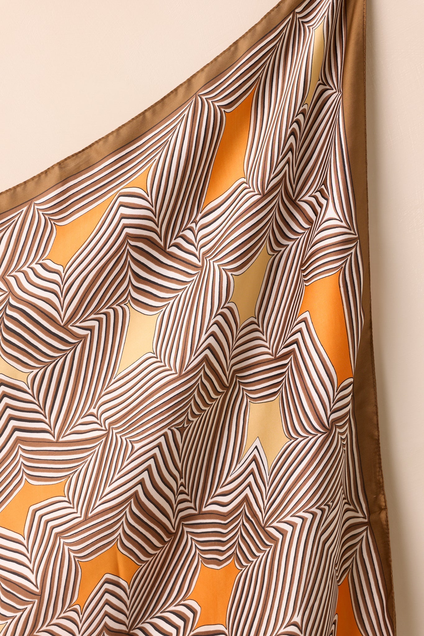 Remember The Details Brown Multi Geometric Print Satin Scarf
