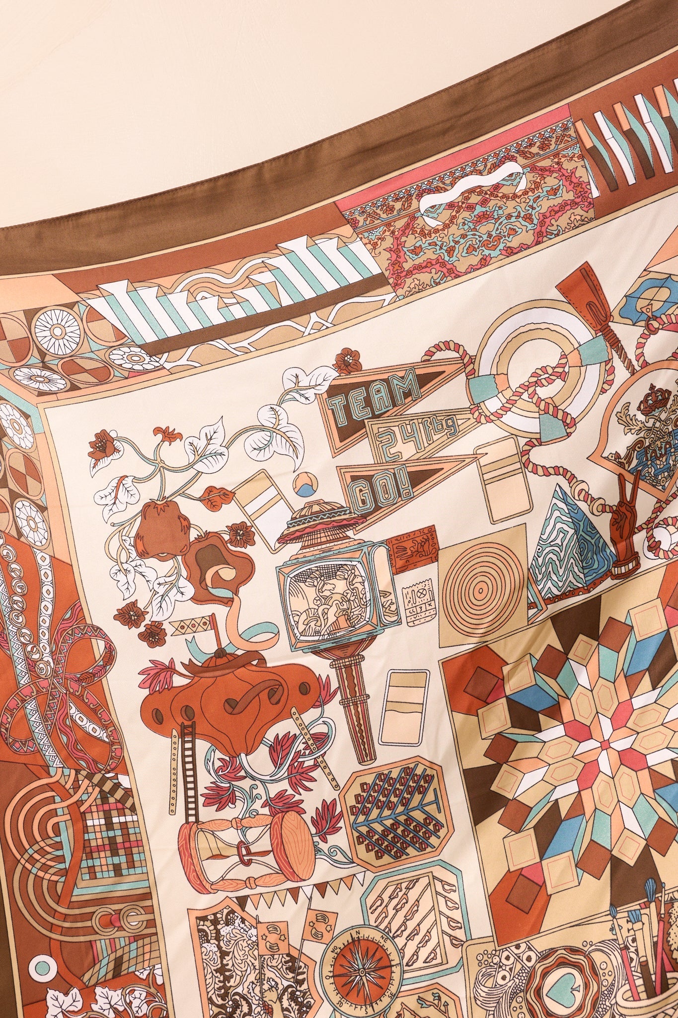 Always A Yes Brown Multi Print Satin Scarf