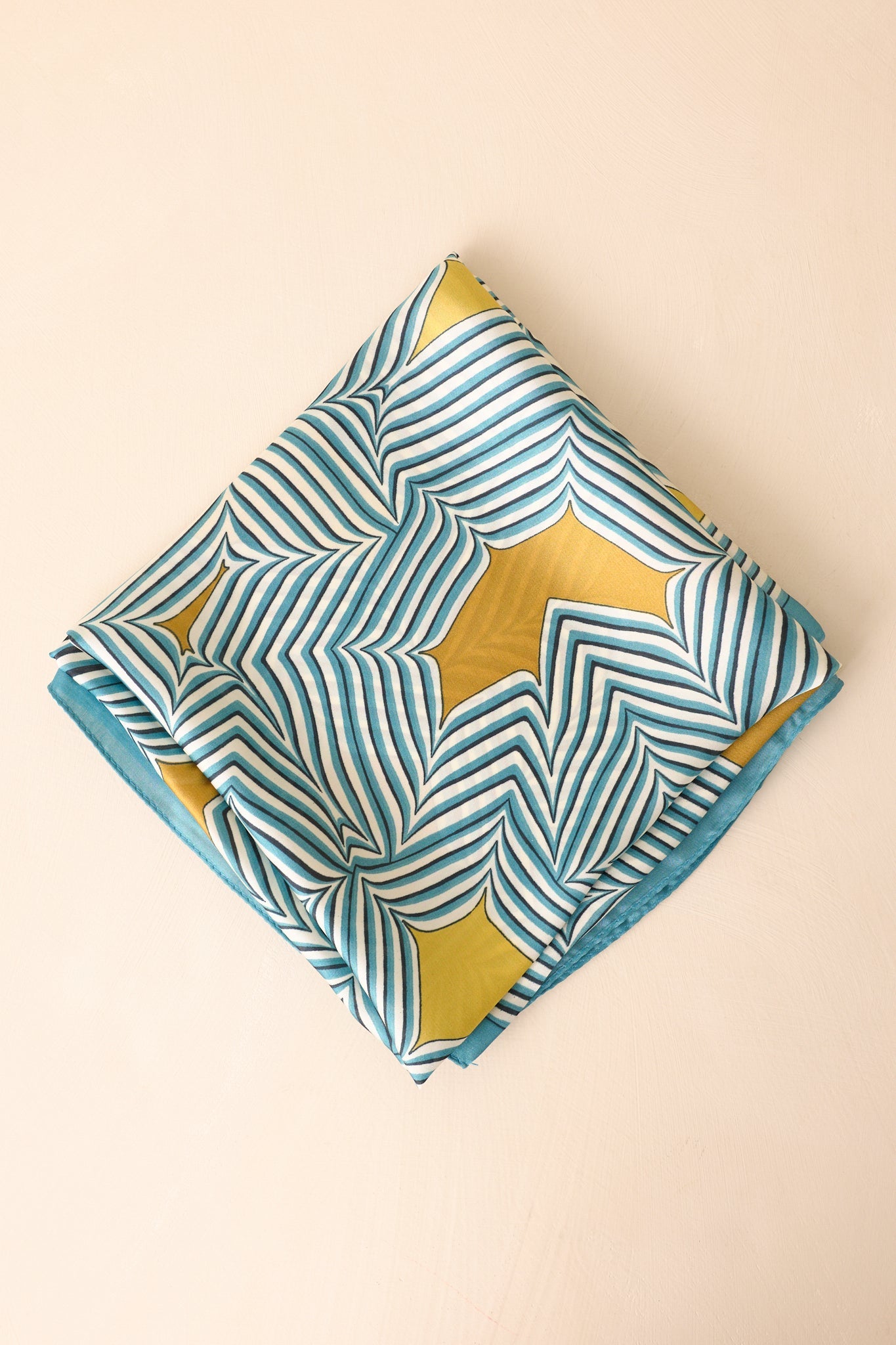 Remember The Details Blue Multi Geometric Print Satin Scarf