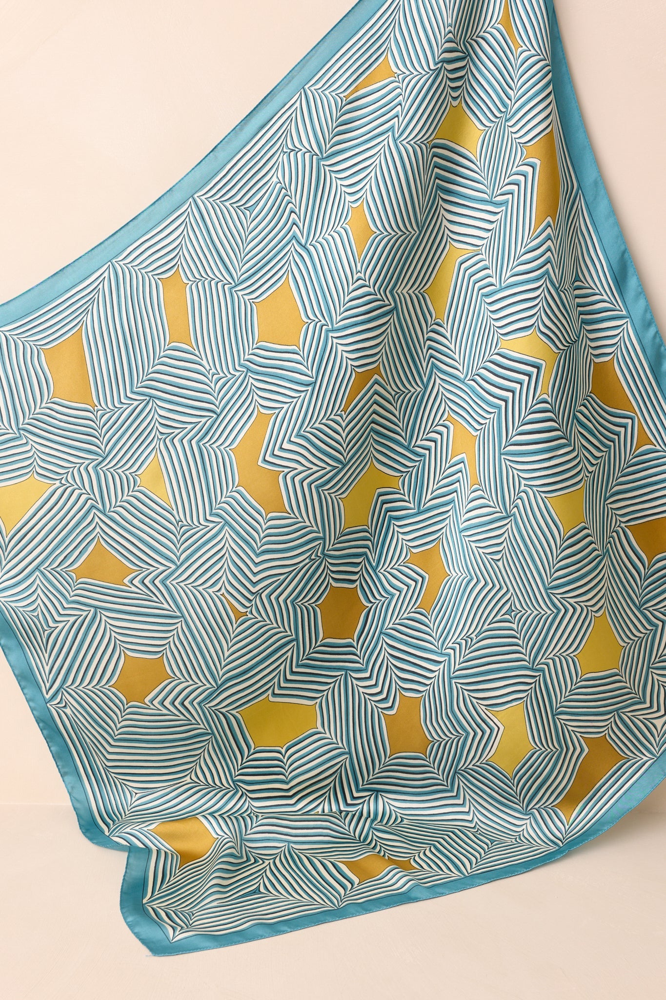 Remember The Details Blue Multi Geometric Print Satin Scarf