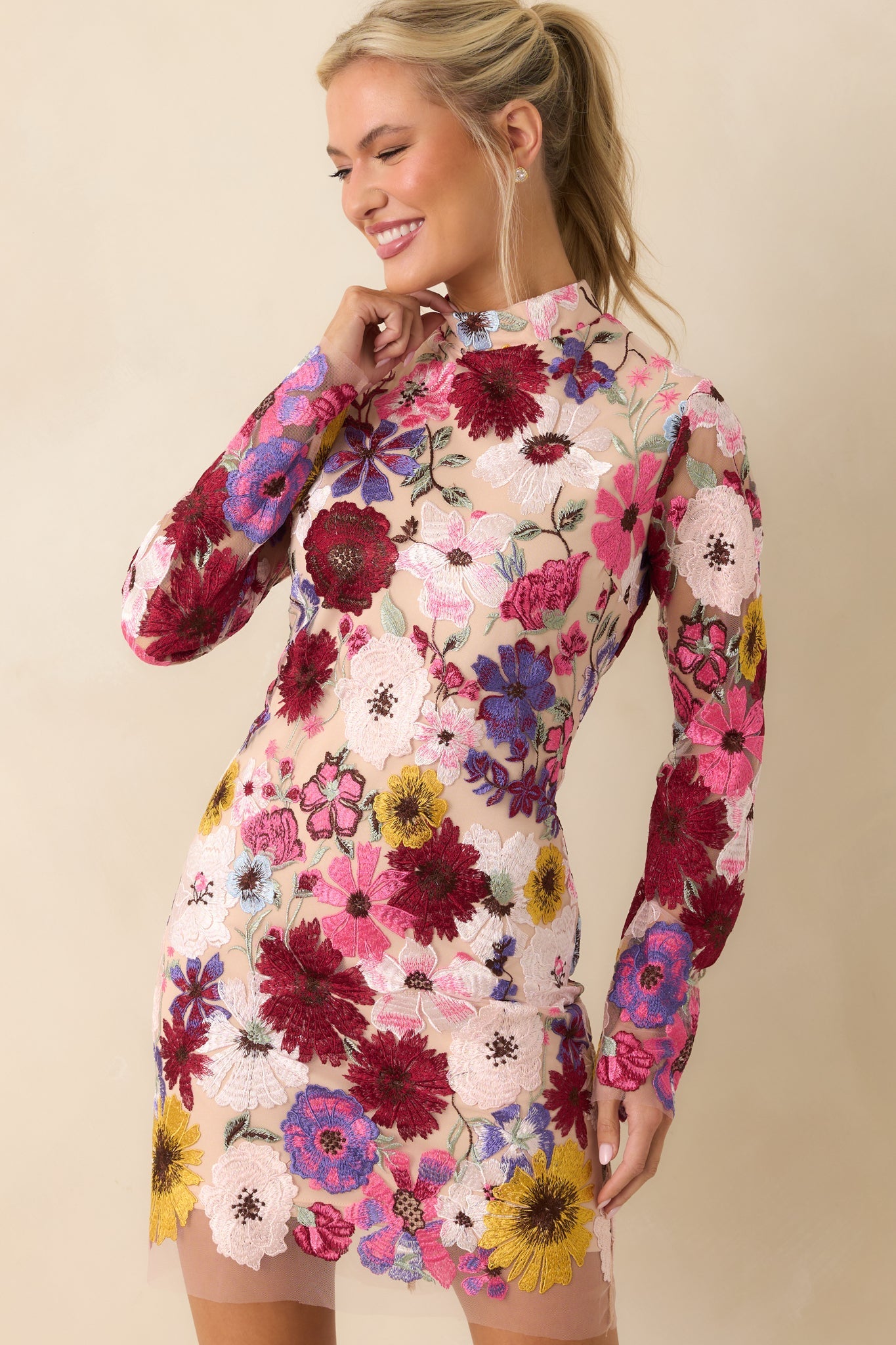 Petals Of Time Fuchsia Multi Floral Mini Dress