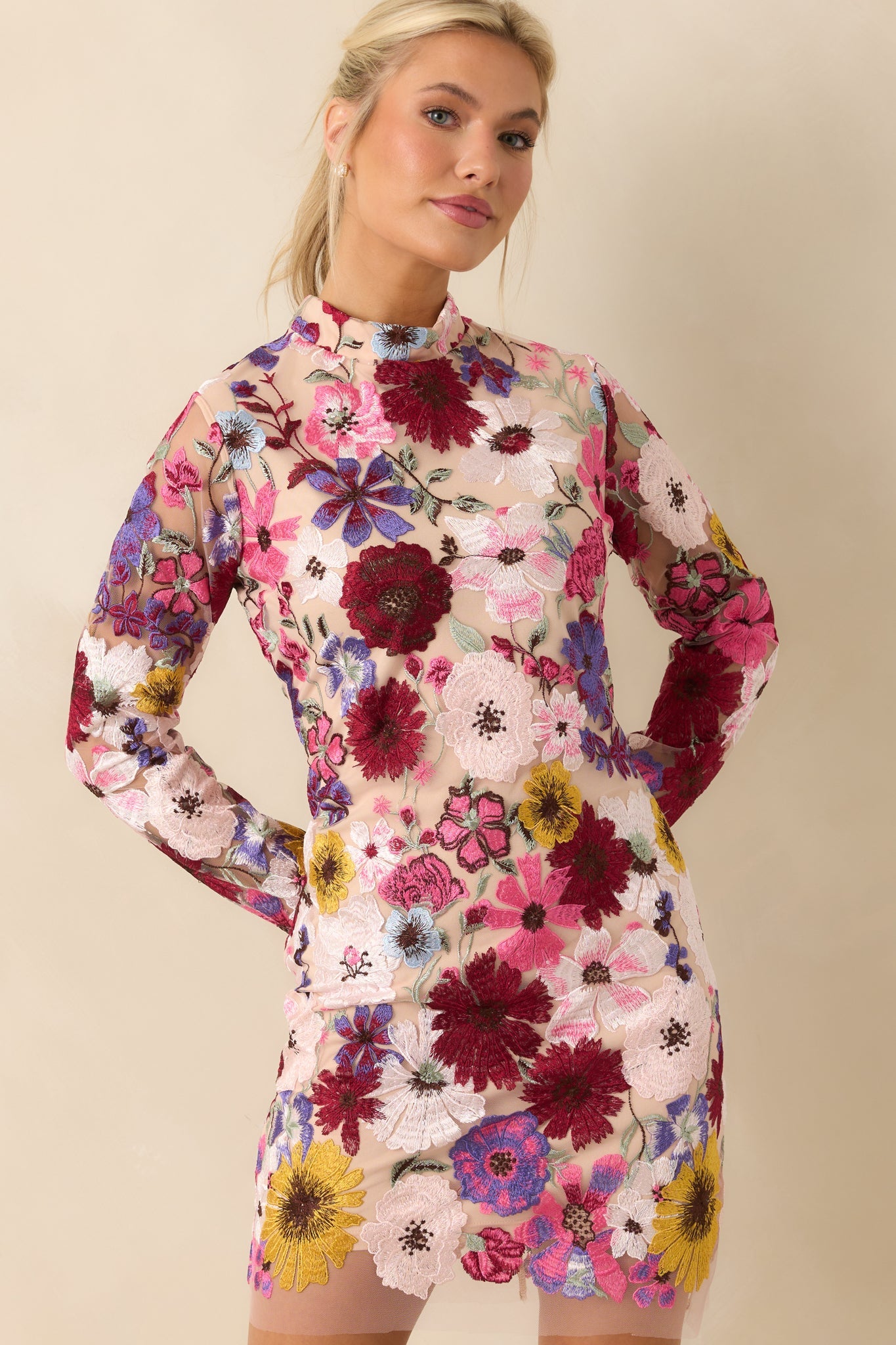 Petals Of Time Fuchsia Multi Floral Mini Dress