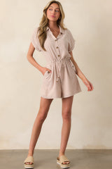 Big Moment Tan Stripe Cotton Collared Romper