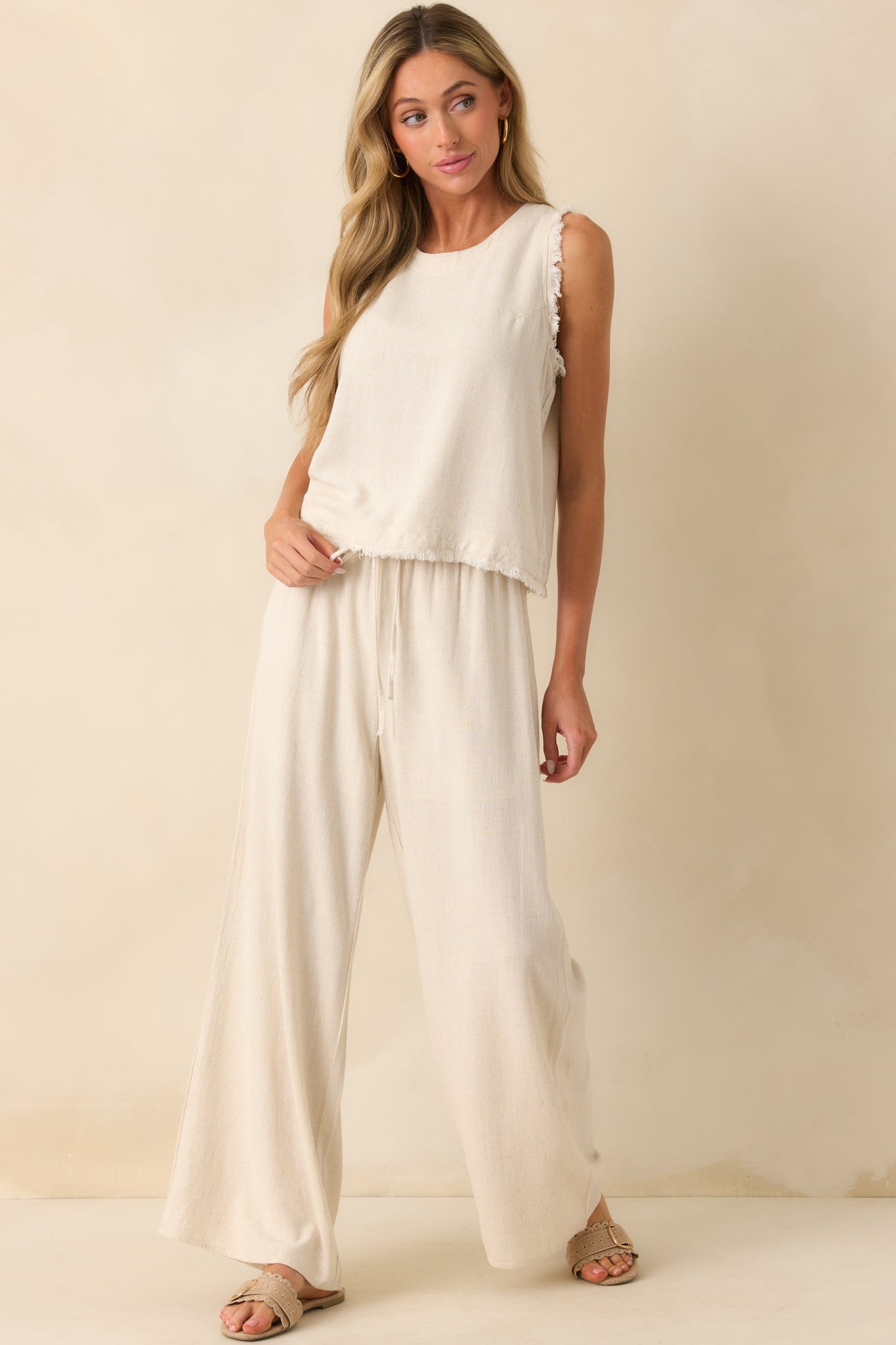 Neutral Nomad Sandstone Linen Blend Pants