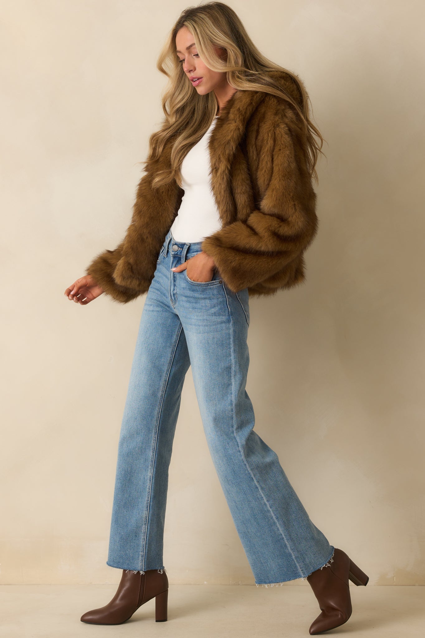 Everything Considered Brown Faux Fur Hooded Jacket