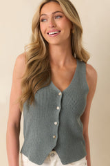 Part Of My Routine Sage Green Button Front Sweater Vest