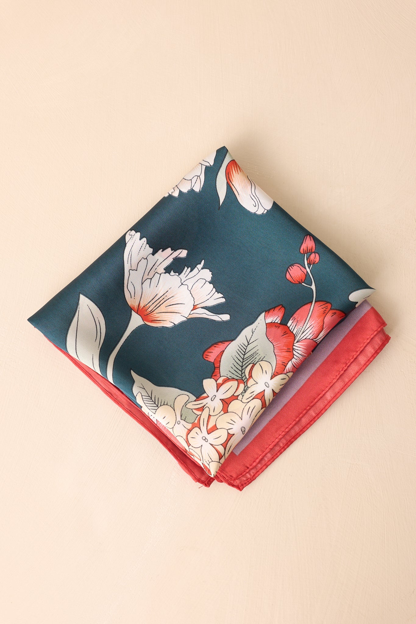 Traditional Living On Navy Multi Floral Print Satin Scarf