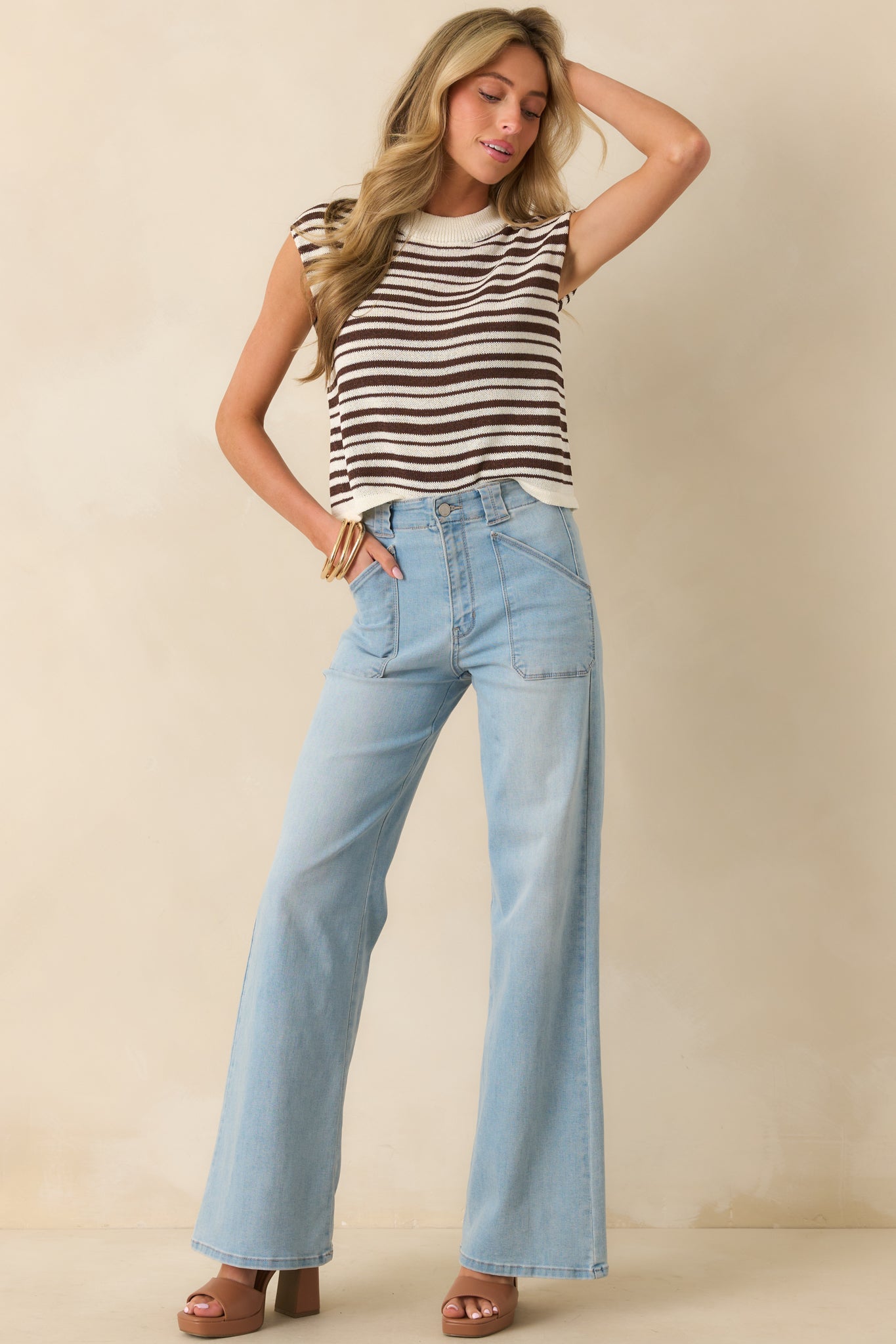 Staple The Label Espresso Brown Palmer Stripe Knit Tank