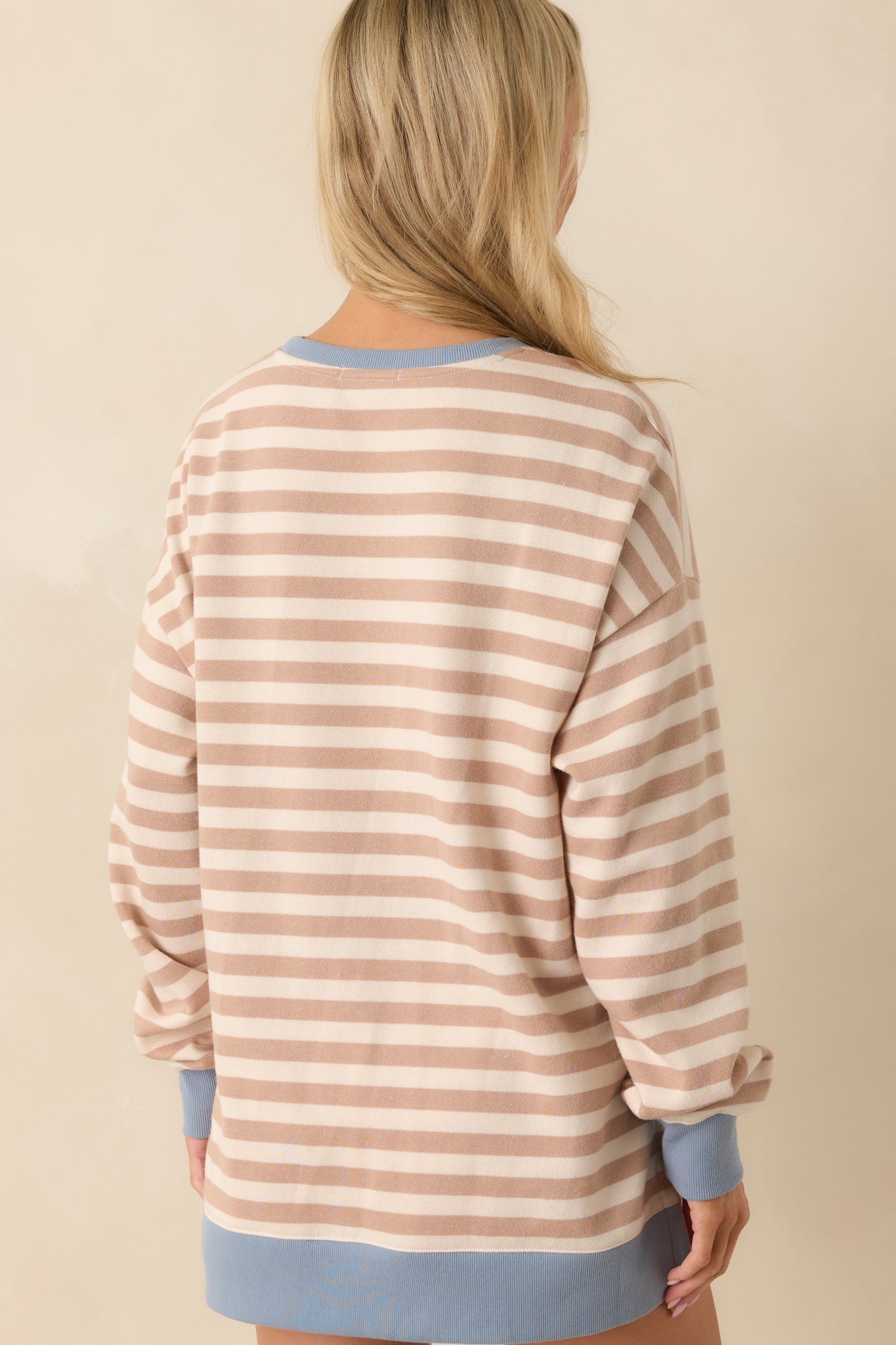 Z Supply Tan Cotton Layer Up Stripe Sweatshirt