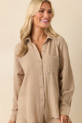 Z Supply Tan Cotton Perfect Airy Gauze Button Up Top