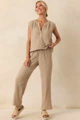 Z Supply Tan Cotton Plaza Airy Gauze Ankle Pants