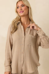 Z Supply Tan Cotton Perfect Airy Gauze Button Up Top