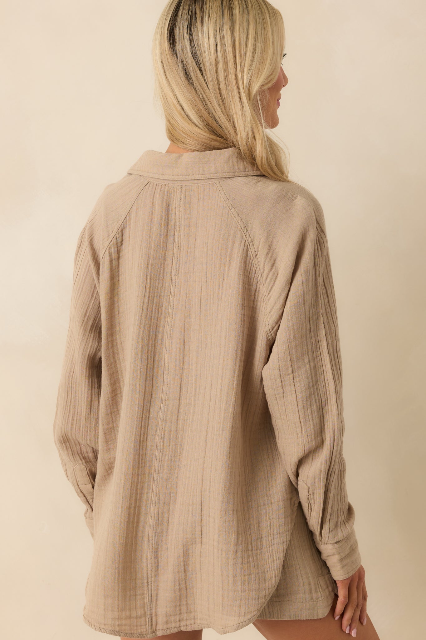 Z Supply Tan Cotton Perfect Airy Gauze Button Up Top