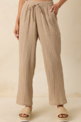 Z Supply Tan Cotton Plaza Airy Gauze Ankle Pants