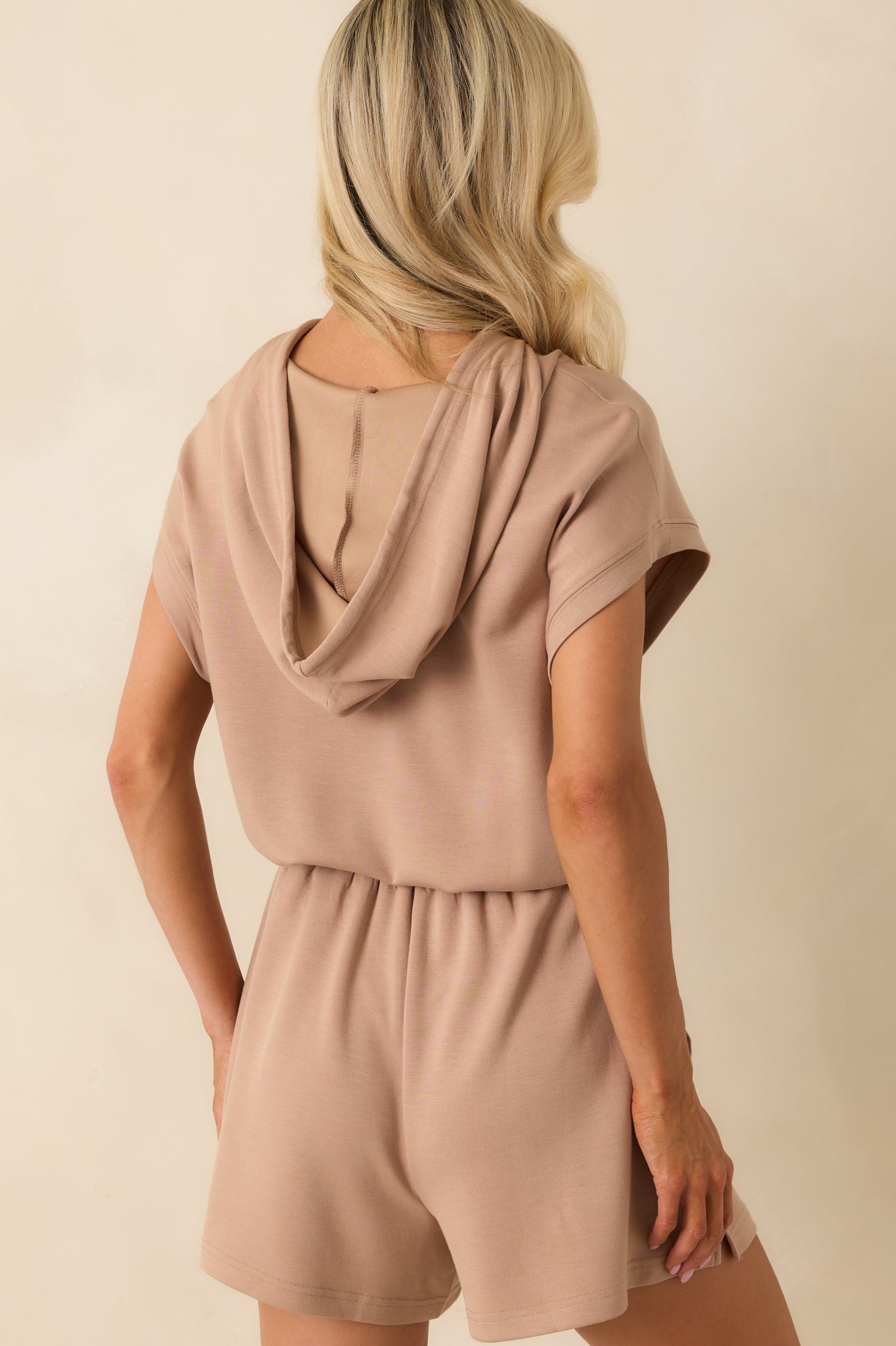 Spinning The Story Tan Half Zip Romper
