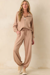 Running Errands Tan Zip Up Jacket