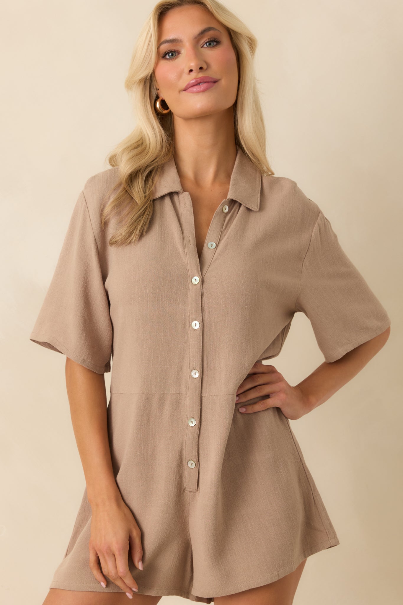Z Supply Tan Marcell Button Up Romper