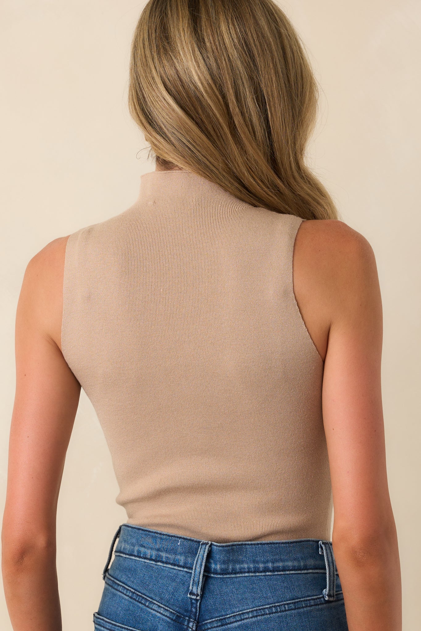 It'll Work Out Taupe Ribbed Mock Neck Sleeveless Bodysuit