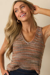 Gave Me Butterflies Terracotta Multi Cotton Open Knit Tank Top