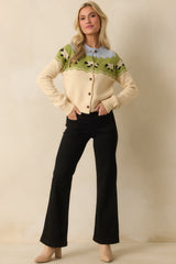 As Time Unwinds Ecru Beige Multi Sheep Print Button Up Cardigan