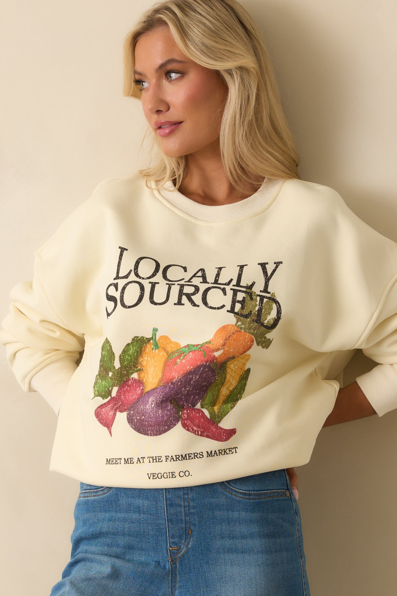 Locally Sourced Ivory Cotton Graphic Crewneck Sweatshirt