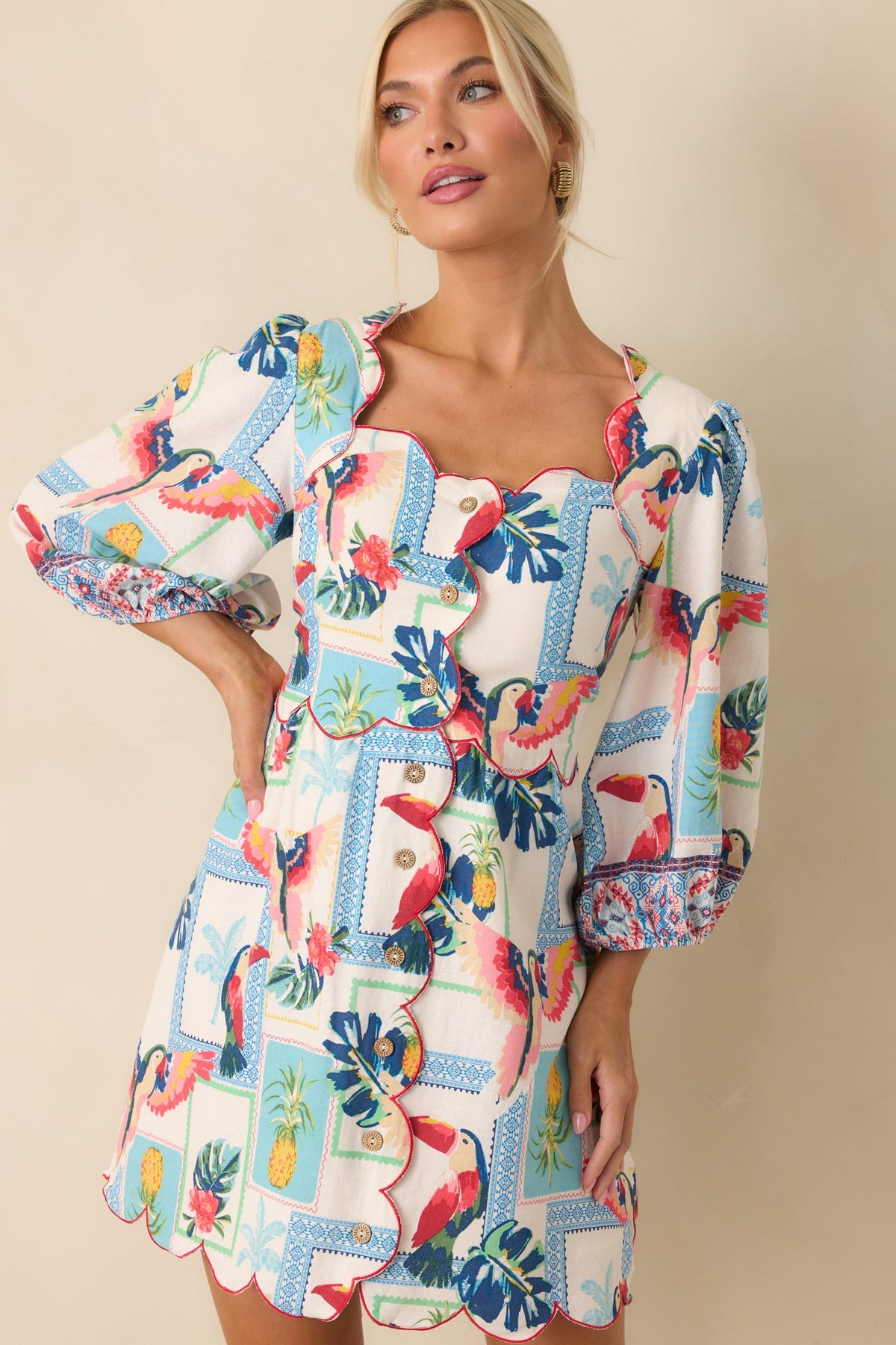 Away From The Noise Ivory Multi Patchwork Print Mini Dress