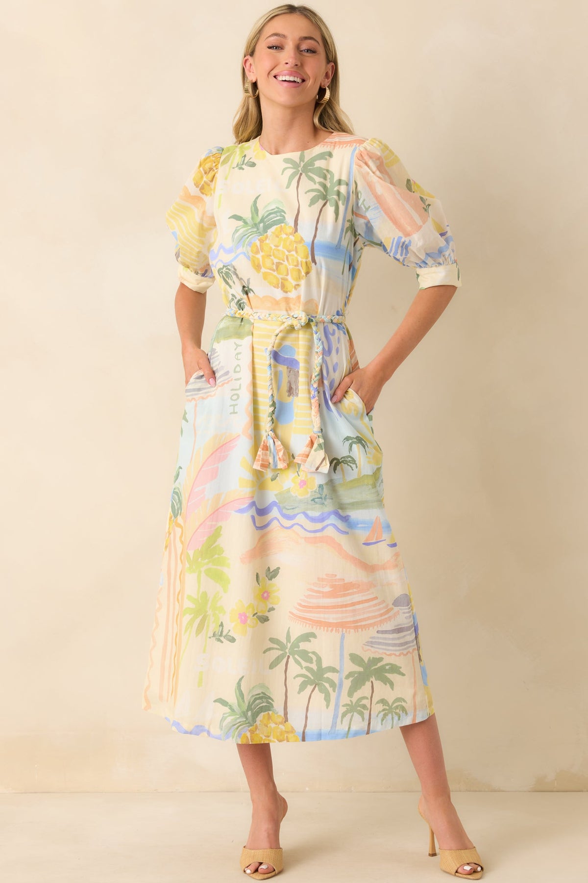 Prosperina Brynne Multi Print Cotton Midi Dress