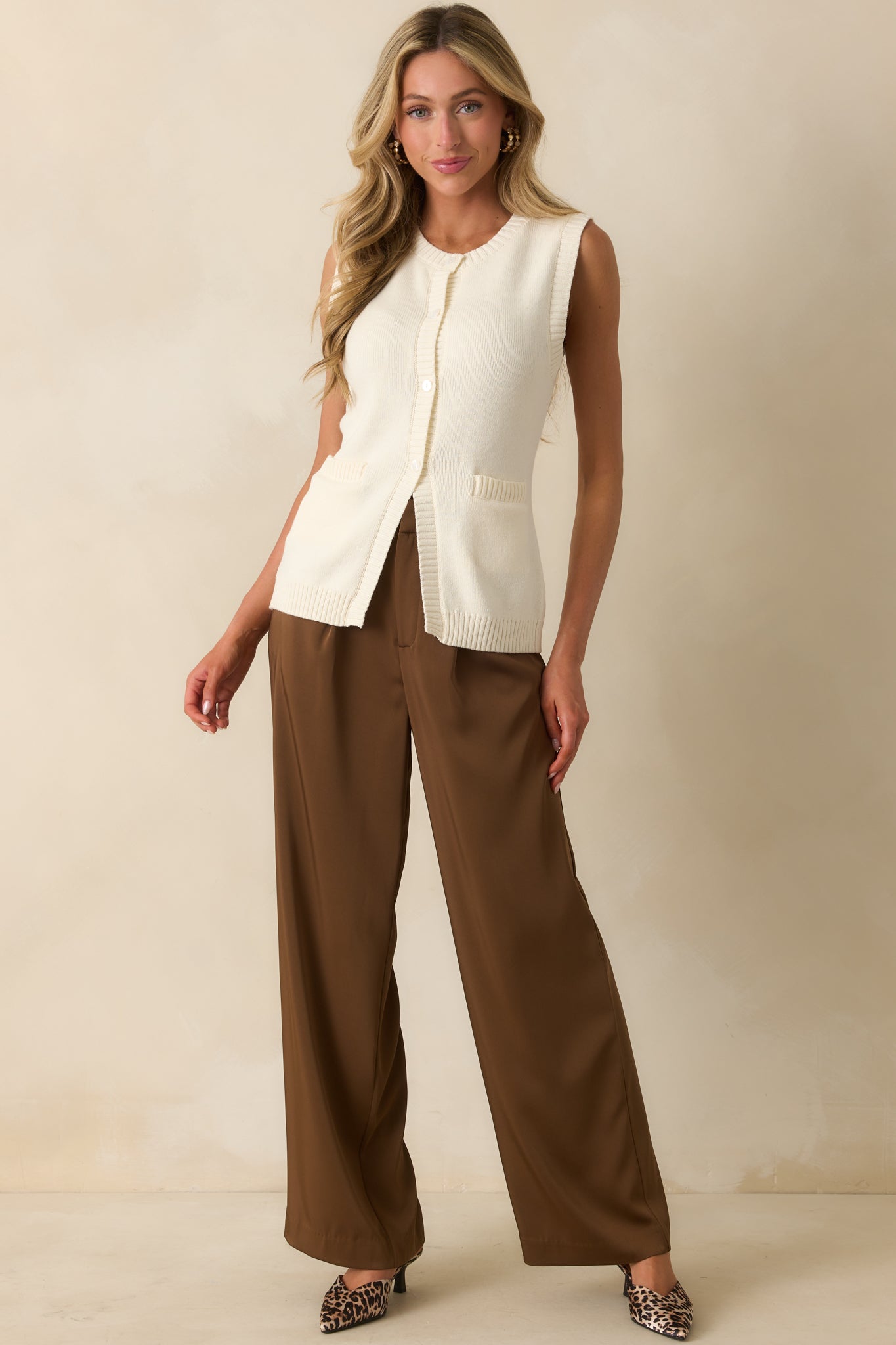 She's Still Got It Ivory Button Up Knit Sweater Vest