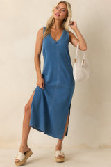 Z Supply Blue Cotton Coastline Jersey Denim Midi Dress