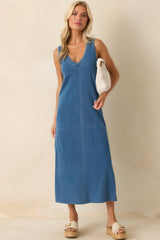 Z Supply Blue Cotton Coastline Jersey Denim Midi Dress
