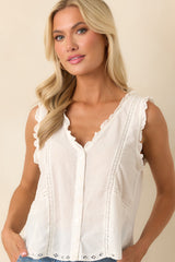 Z Supply White Cotton Tomi Embroidered Tank