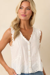 Z Supply White Cotton Tomi Embroidered Tank