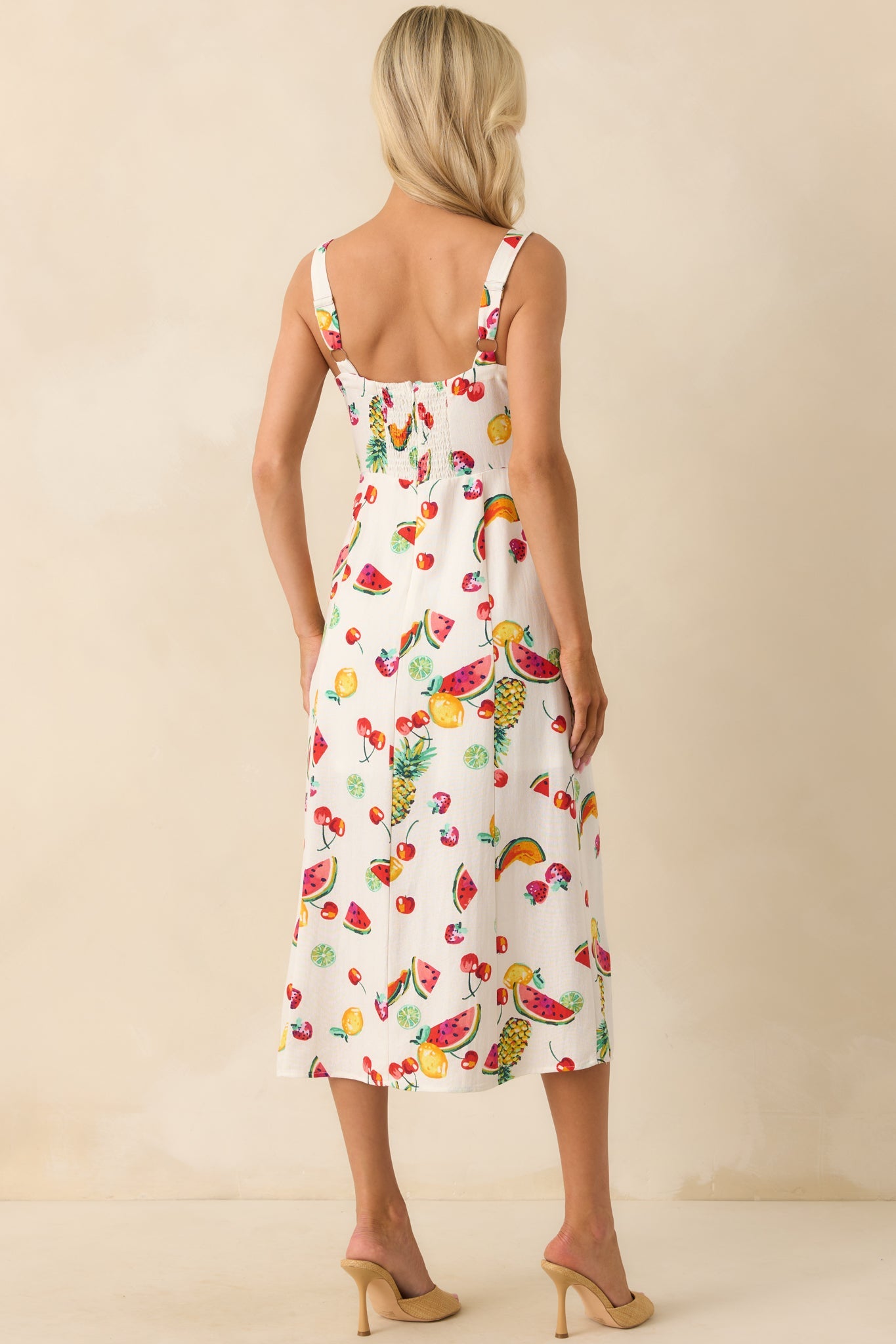 Slowly Making Changes Ivory Multi Fruit Print Maxi Dress
