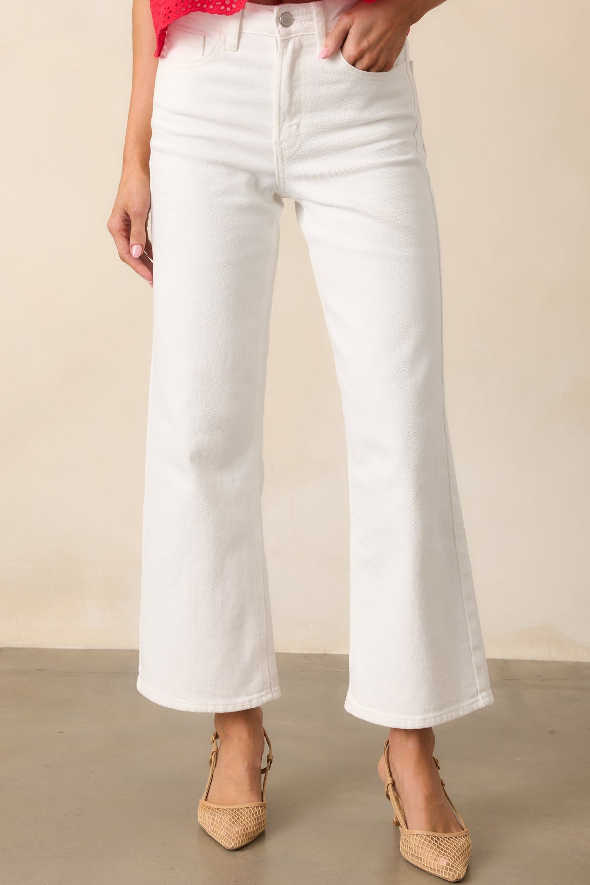 Into The Clouds White Cropped Wide Leg Jeans