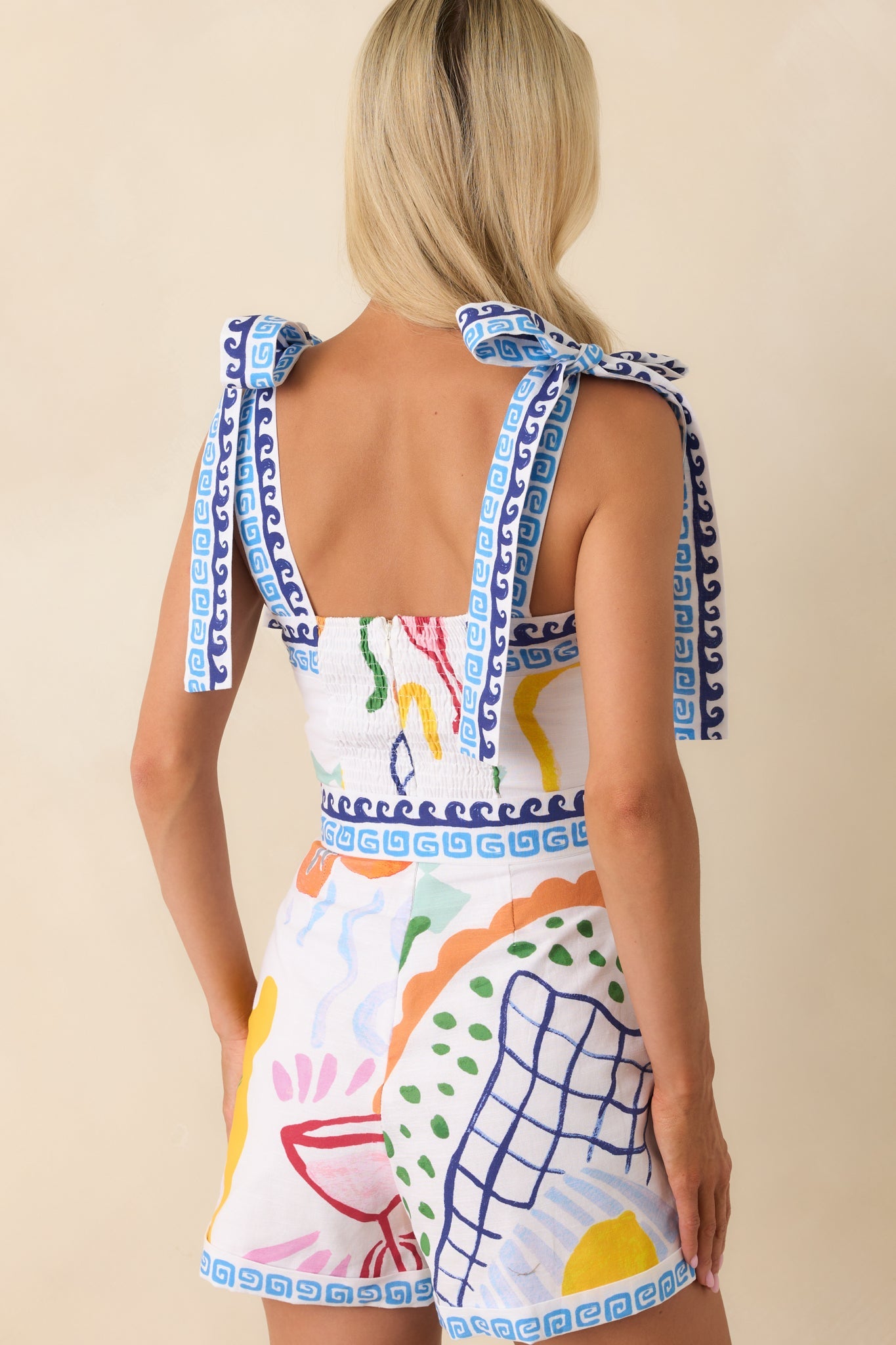 Prosperina Larson Multi Print Linen Blend Romper