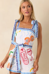 Prosperina Larson Multi Print Linen Blend Romper