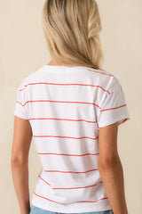 Z Supply Red Striped Cotton Modern V-Neck Tee