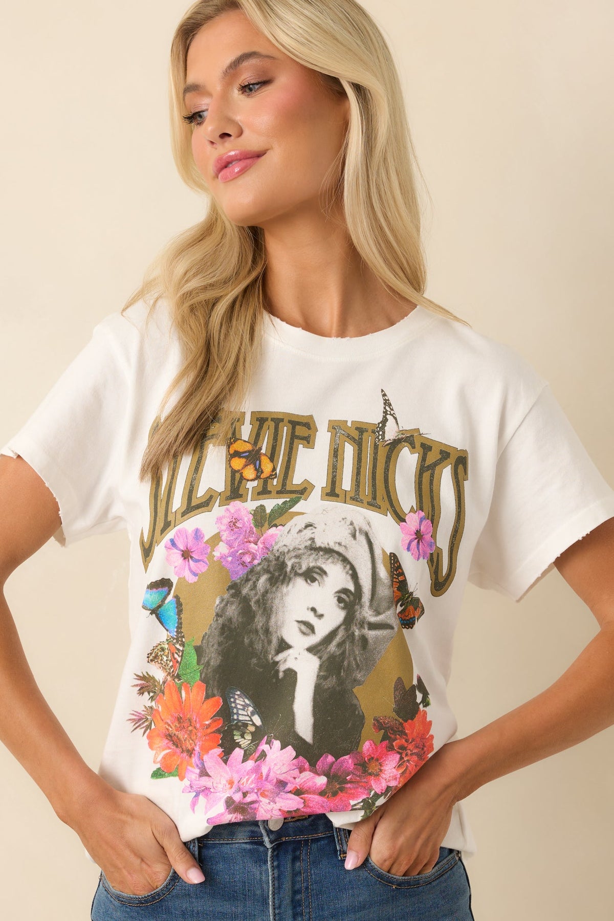 Stevie Nicks White Cotton Flower Collage Tour Tee