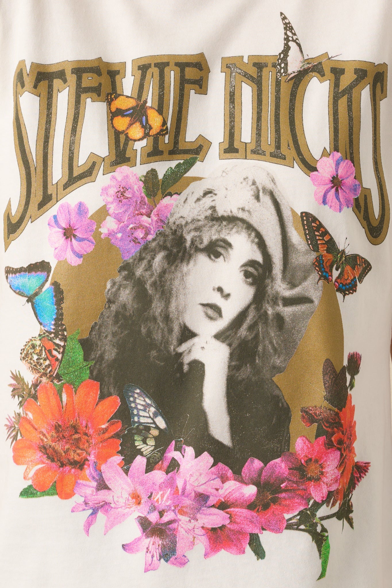 Stevie Nicks White Cotton Flower Collage Tour Tee