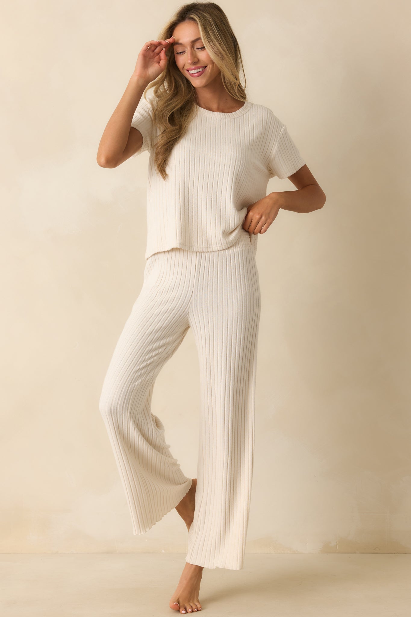 Z Supply Light Beige Dawn Smocked Rib Pants