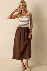 It's In The Books Brown Stripe Knit Bodice Maxi Dress