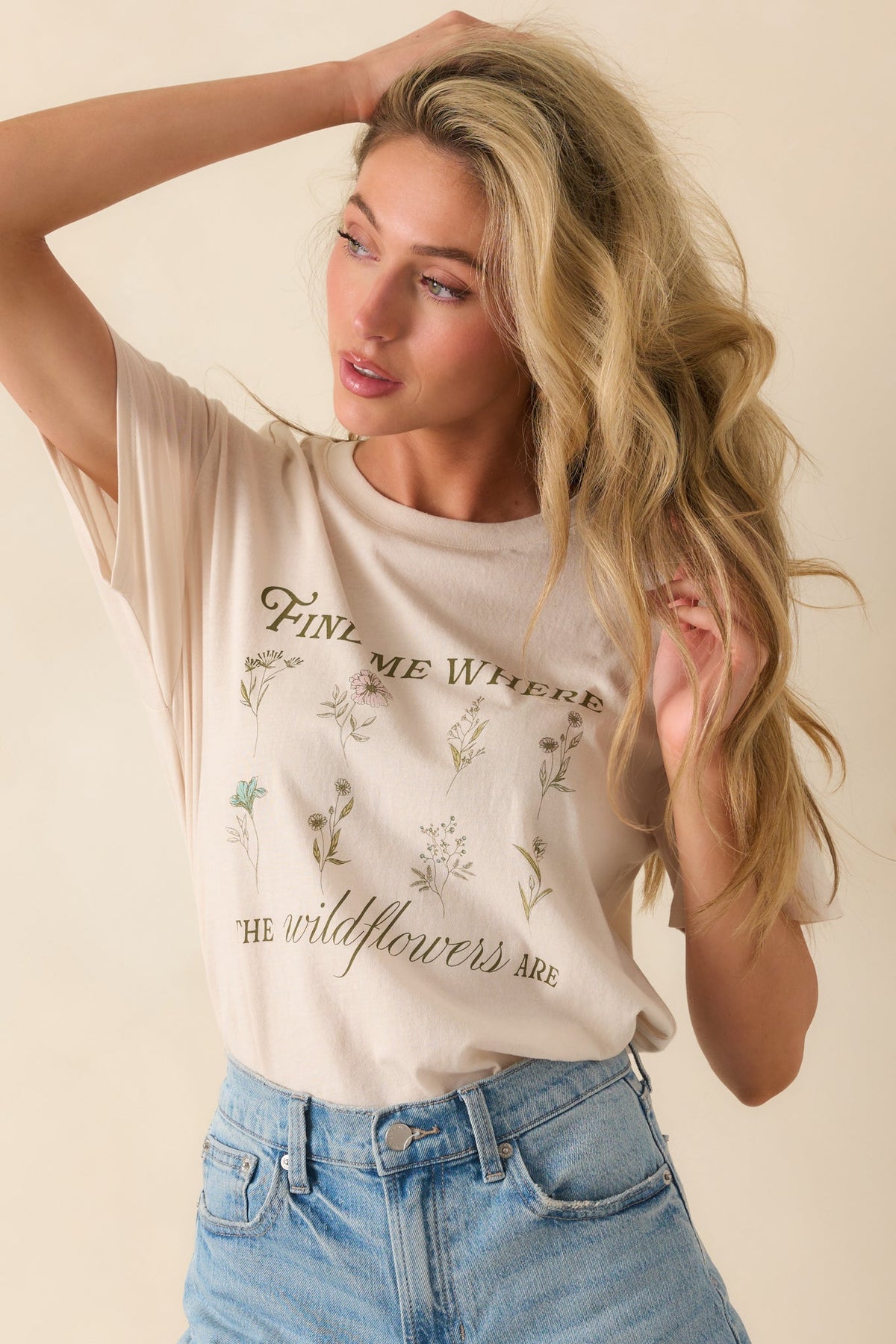 Z Supply Light Beige Cotton Wildflowers Boyfriend Tee
