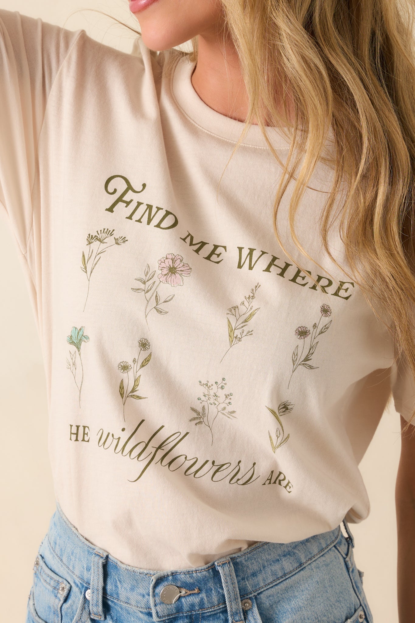 Z Supply Light Beige Cotton Wildflowers Boyfriend Tee