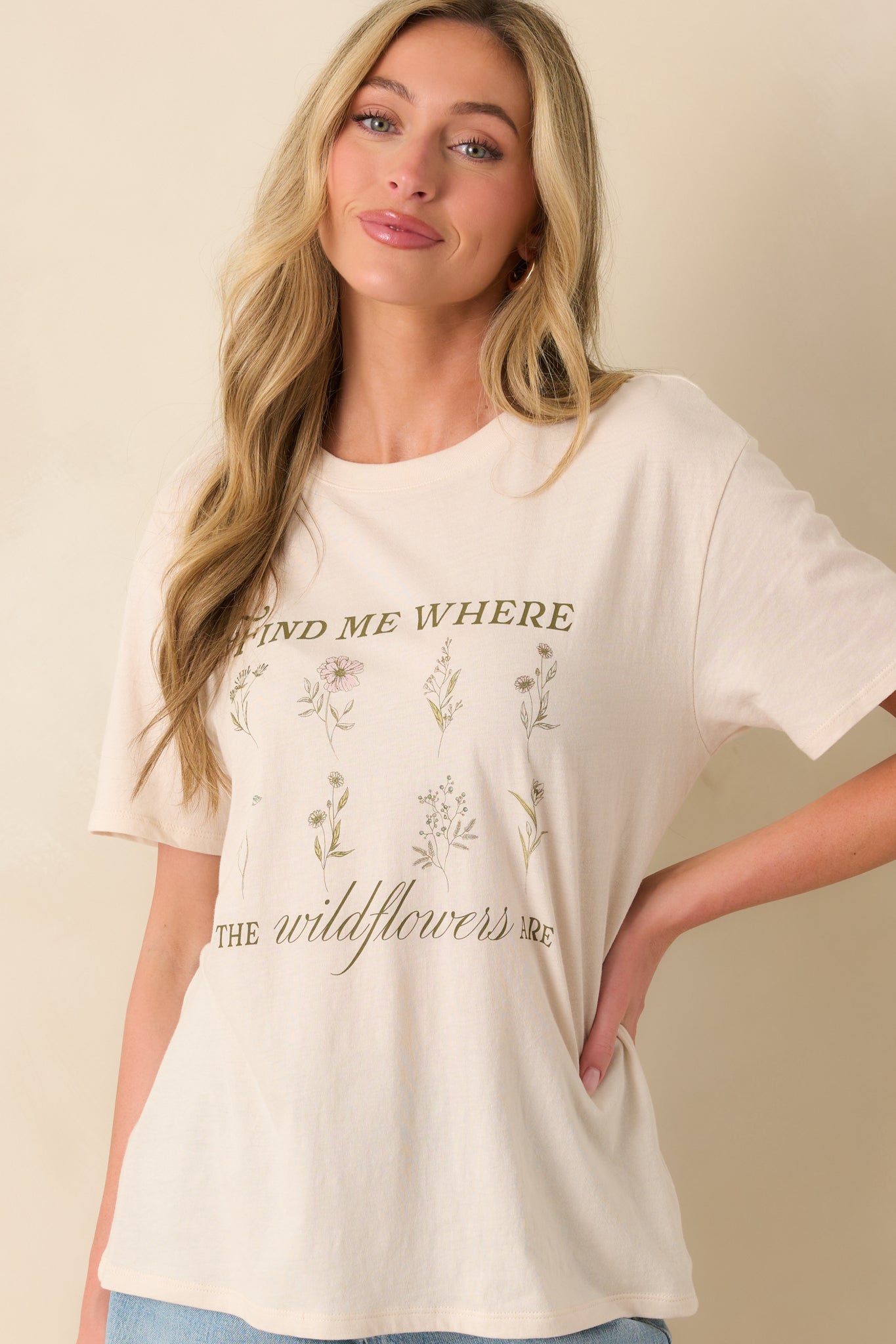 Z Supply Light Beige Cotton Wildflowers Boyfriend Tee
