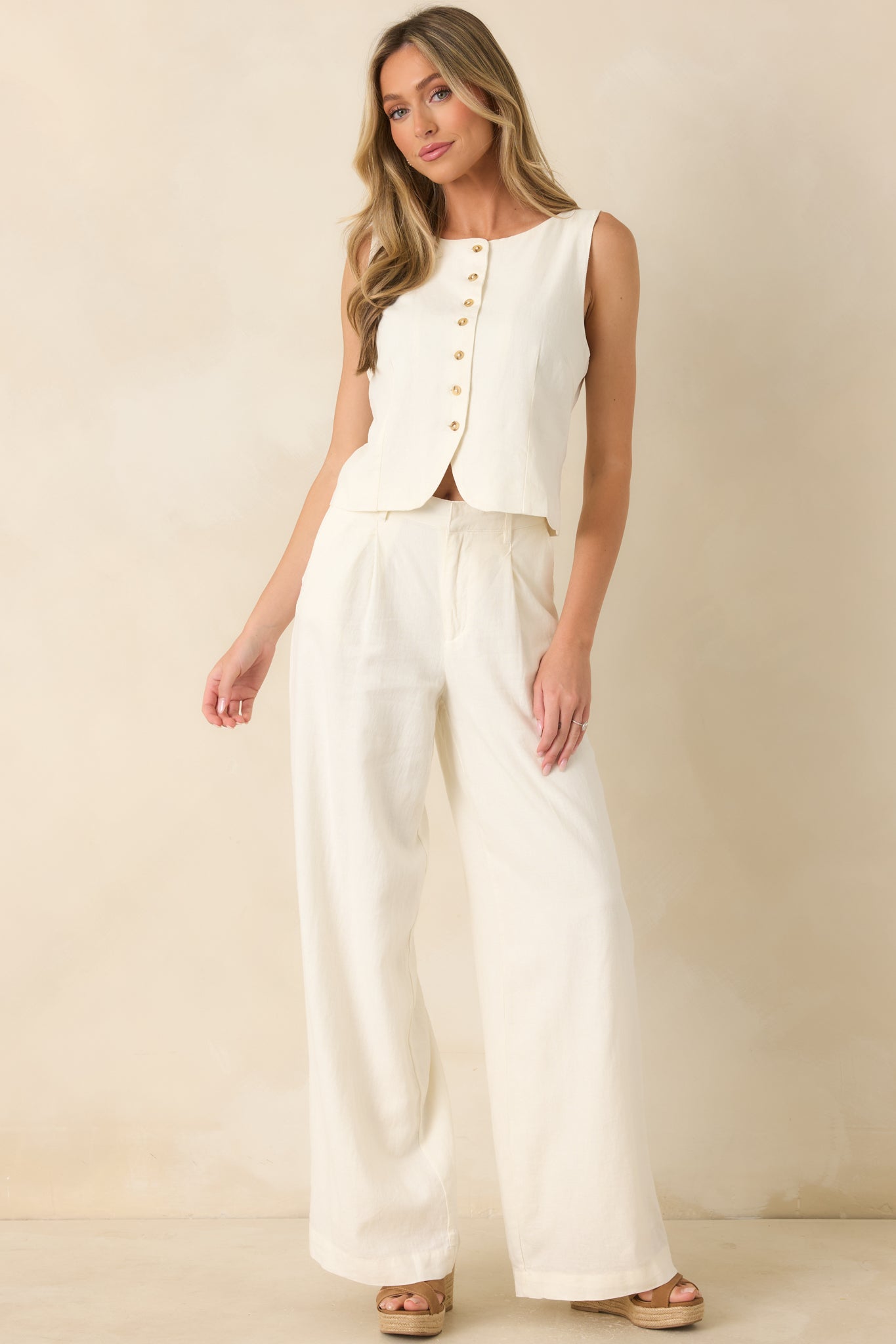 Z Supply Roman Ivory Linen Button Front Vest