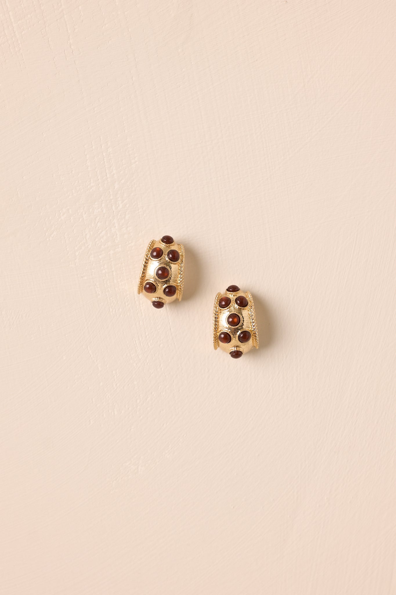 Never Out Of Place Gold Dark Brown Stone Hoop Earrings