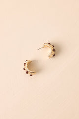 Never Out Of Place Gold Dark Brown Stone Hoop Earrings